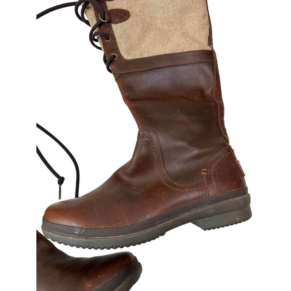 UGG Australia Elsa Brown Chestnut Leather Tall Boots Women's Size 6.5 - Picture 5 of 7